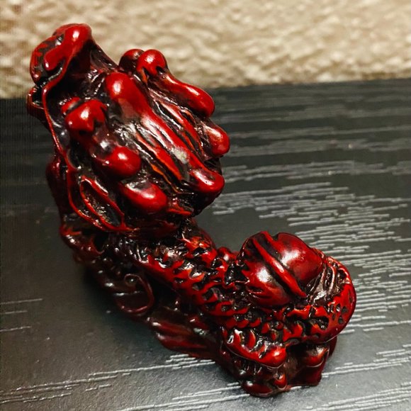 Vintage Chinese Dragon Resin Figurine Statue Cinnabar Red Feng-Shui 3” C - Picture 2 of 8
